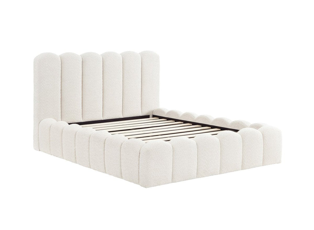 Lit double en tissu bouclette beige 140x190 cm RITA