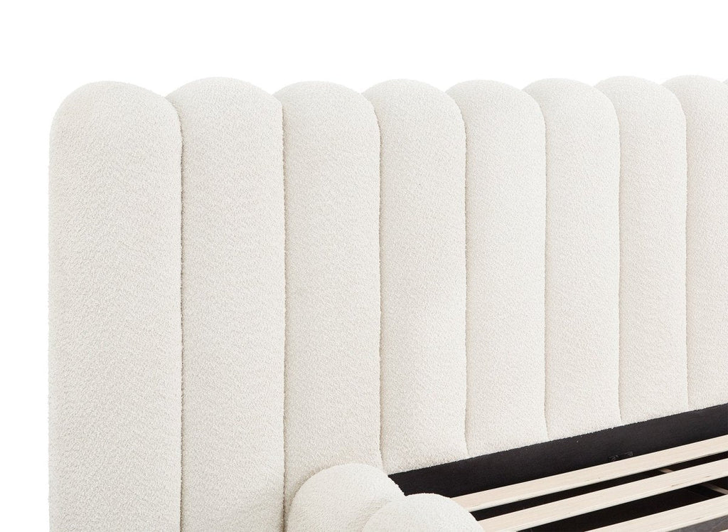 Lit double en tissu bouclette beige 160x200 cm GRETA