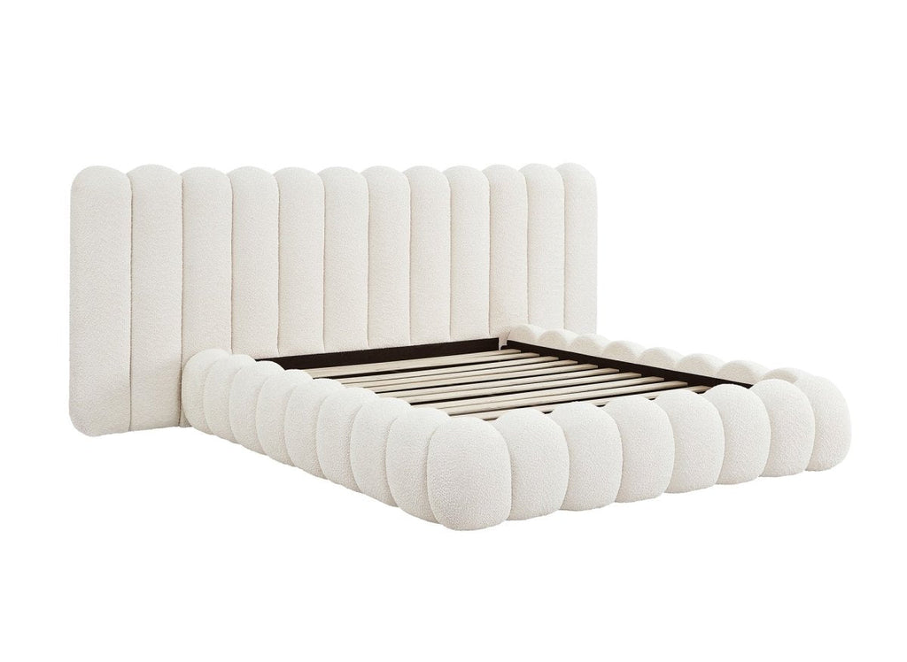Lit double en tissu bouclette beige 160x200 cm GRETA