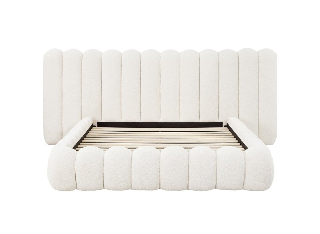 Lit double en tissu bouclette beige 160x200 cm GRETA