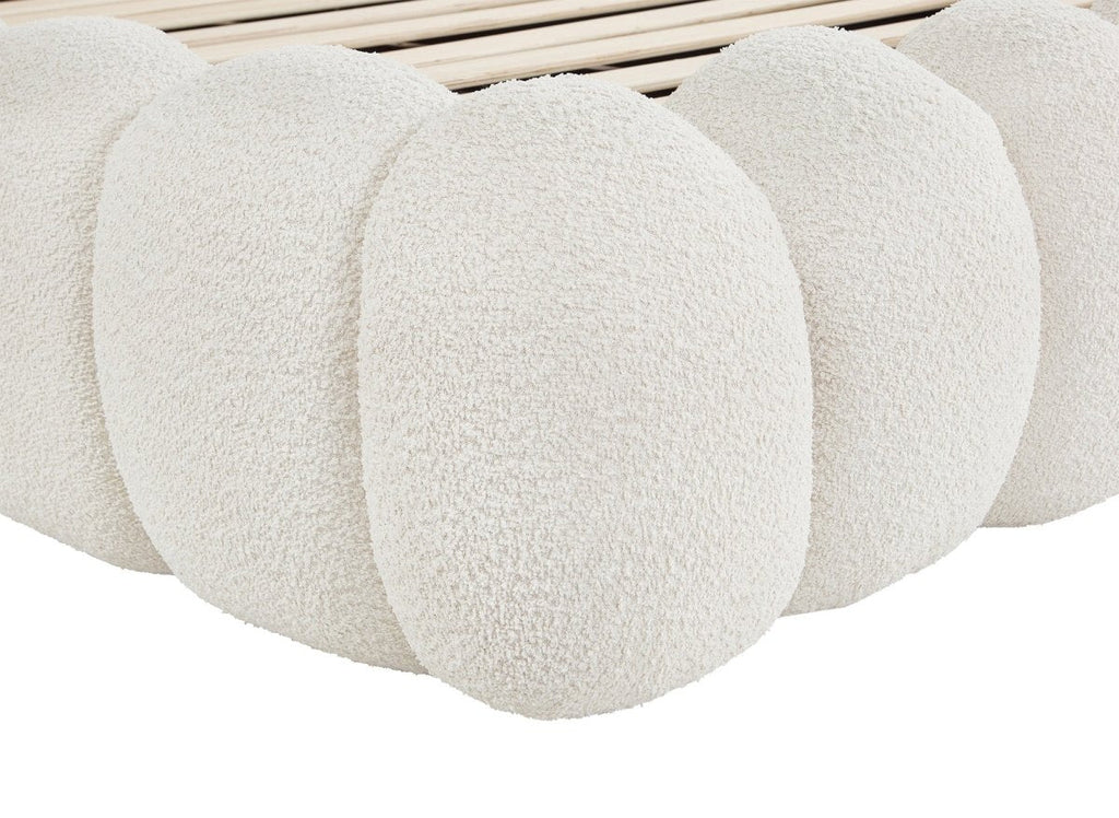 Lit double en tissu bouclette beige 160x200 cm GRETA