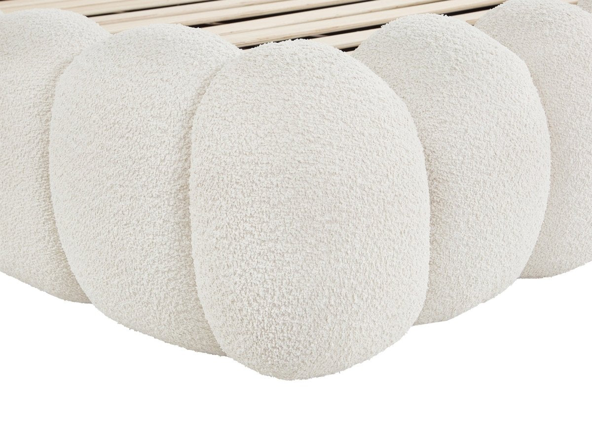 Lit double en tissu bouclette beige 160x200 cm GRETA