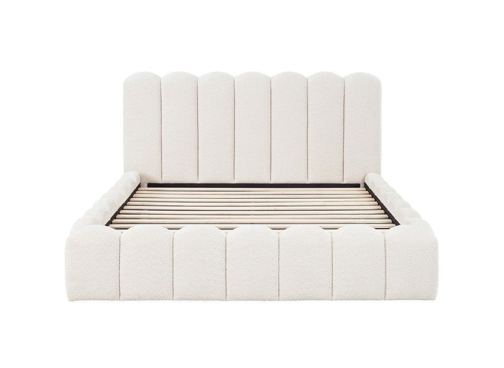 Lit double en tissu bouclette beige 160x200 cm RITA