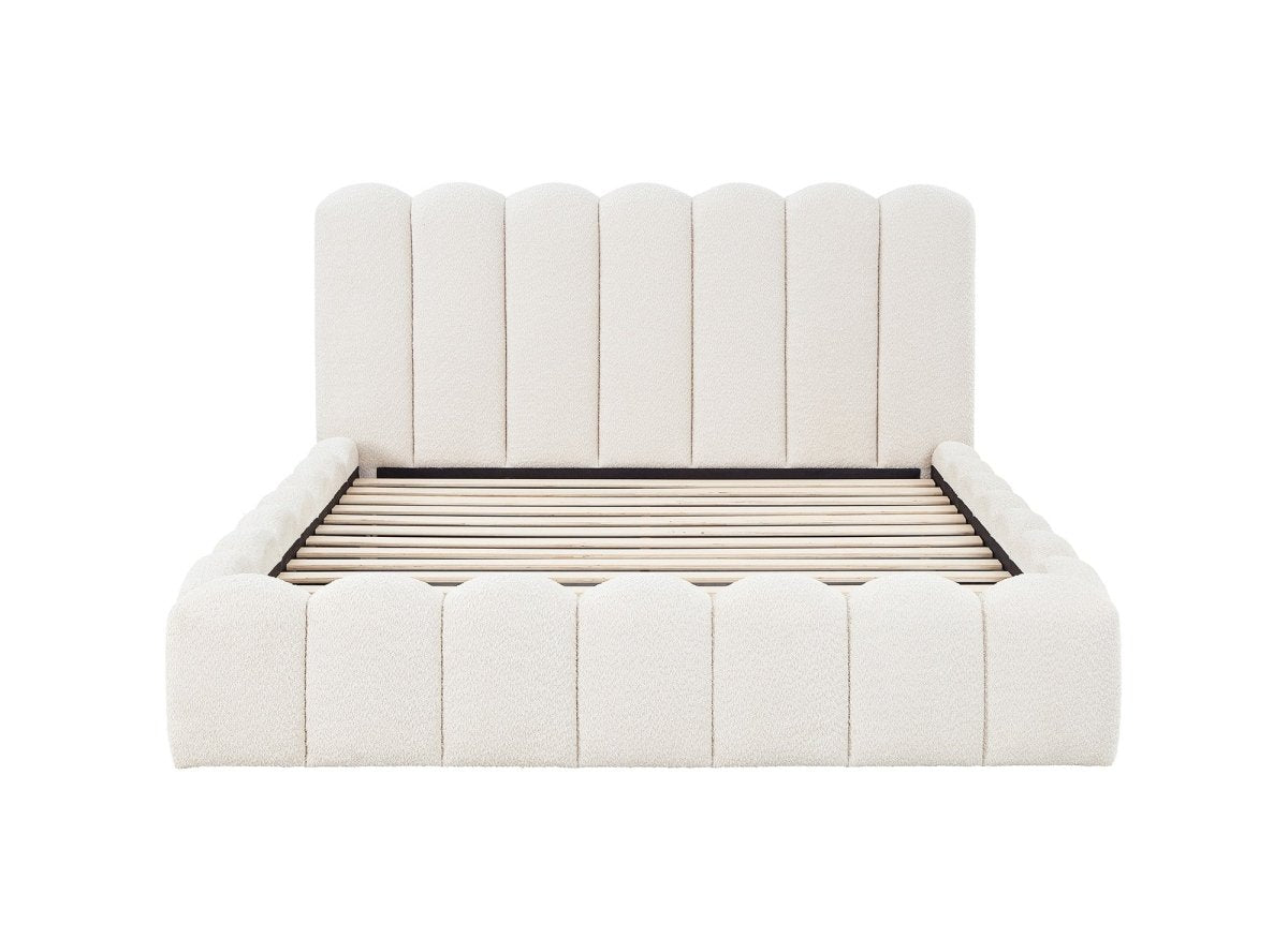 Lit double en tissu bouclette beige 160x200 cm RITA