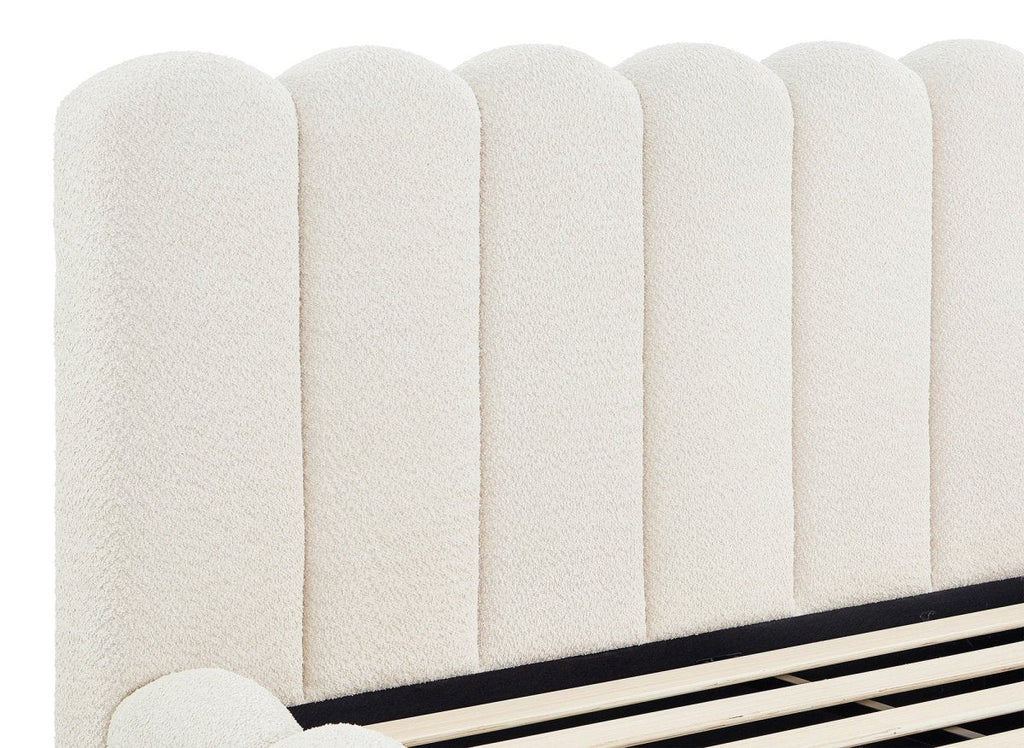 Lit double en tissu bouclette beige 160x200 cm RITA