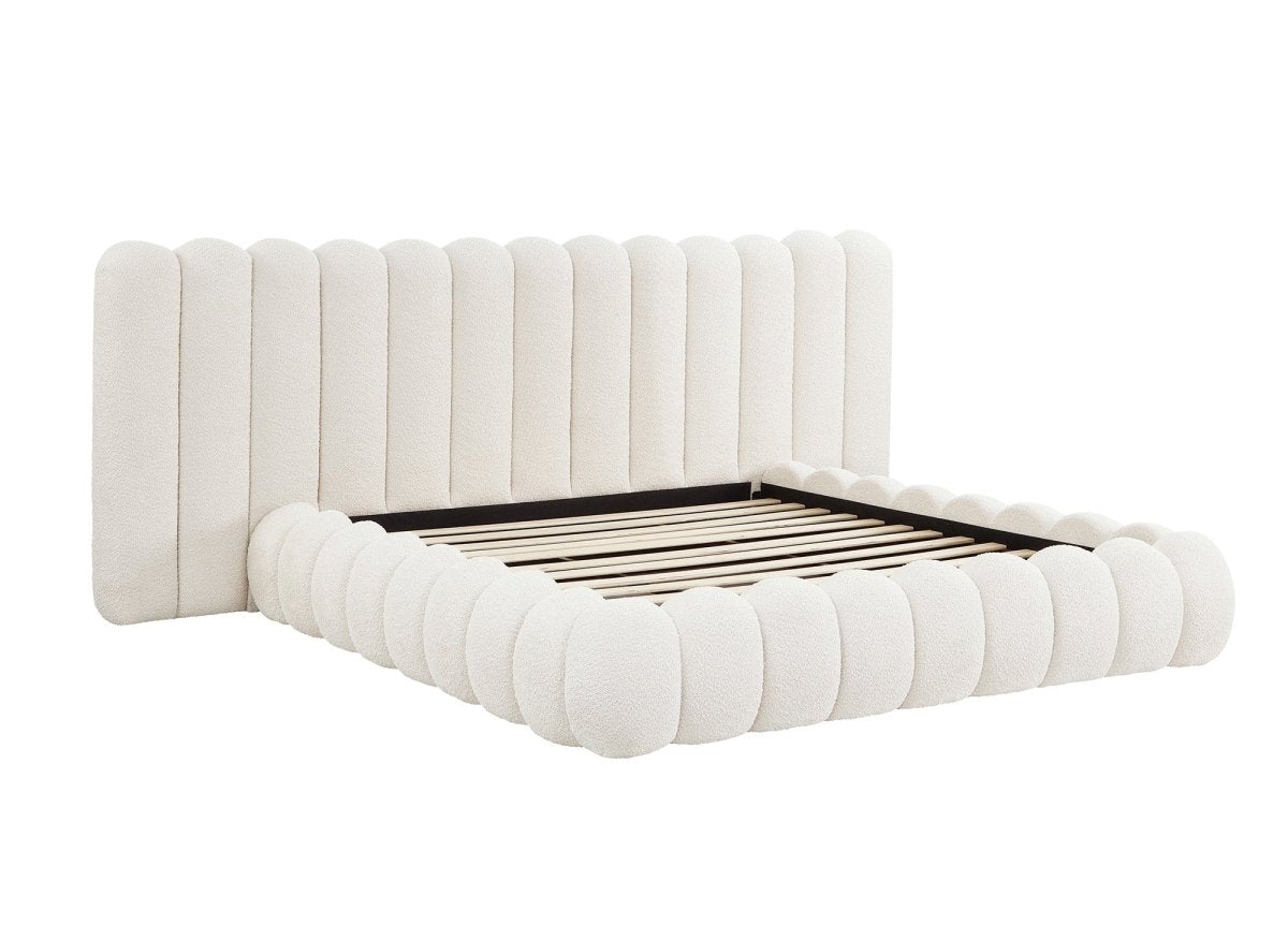 Lit double en tissu bouclette beige 180x200 cm GRETA