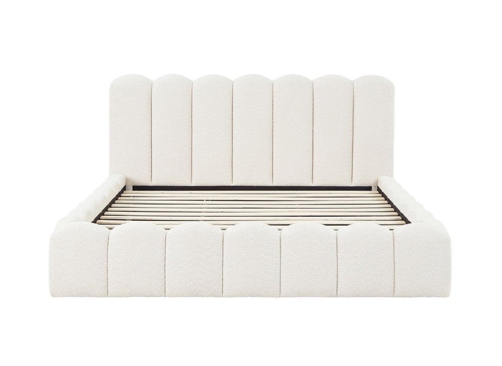 Lit double en tissu bouclette beige 180x200 cm RITA