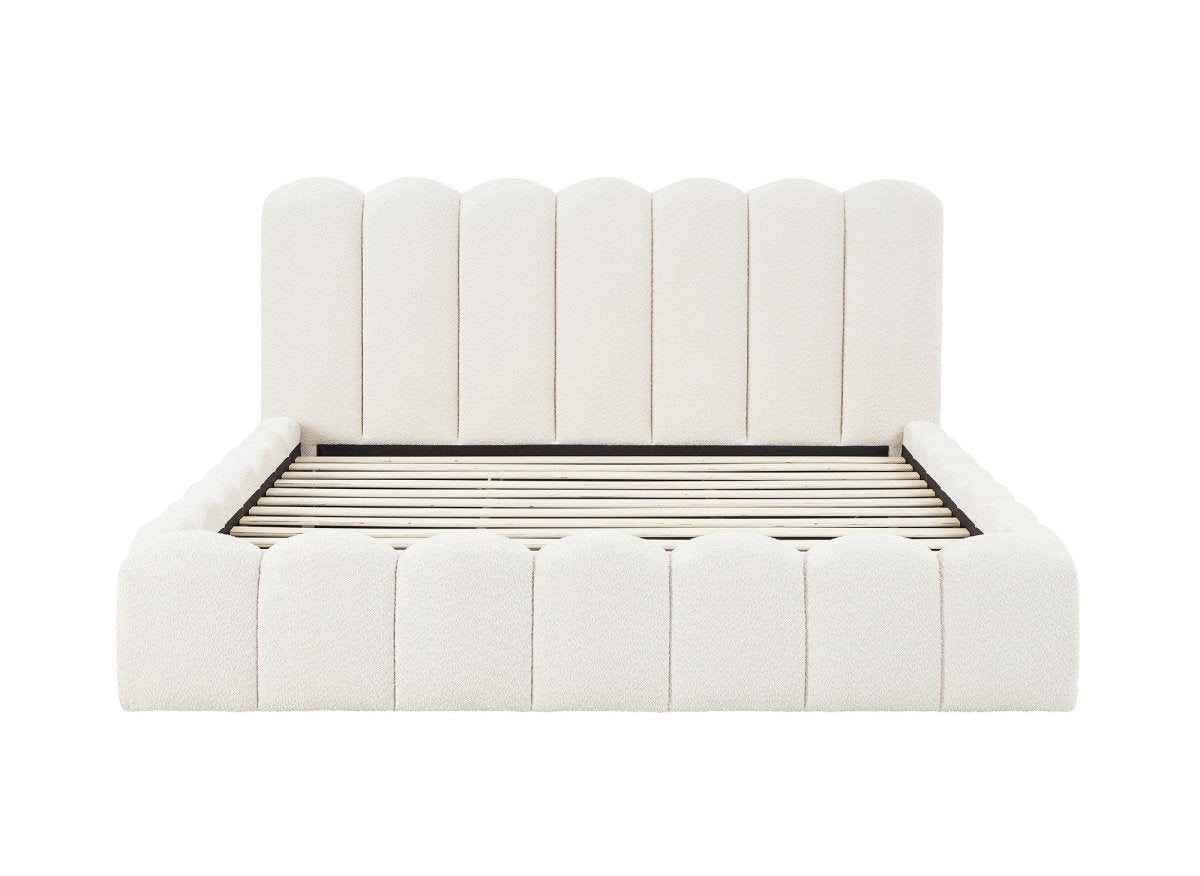 Lit double en tissu bouclette beige 180x200 cm RITA