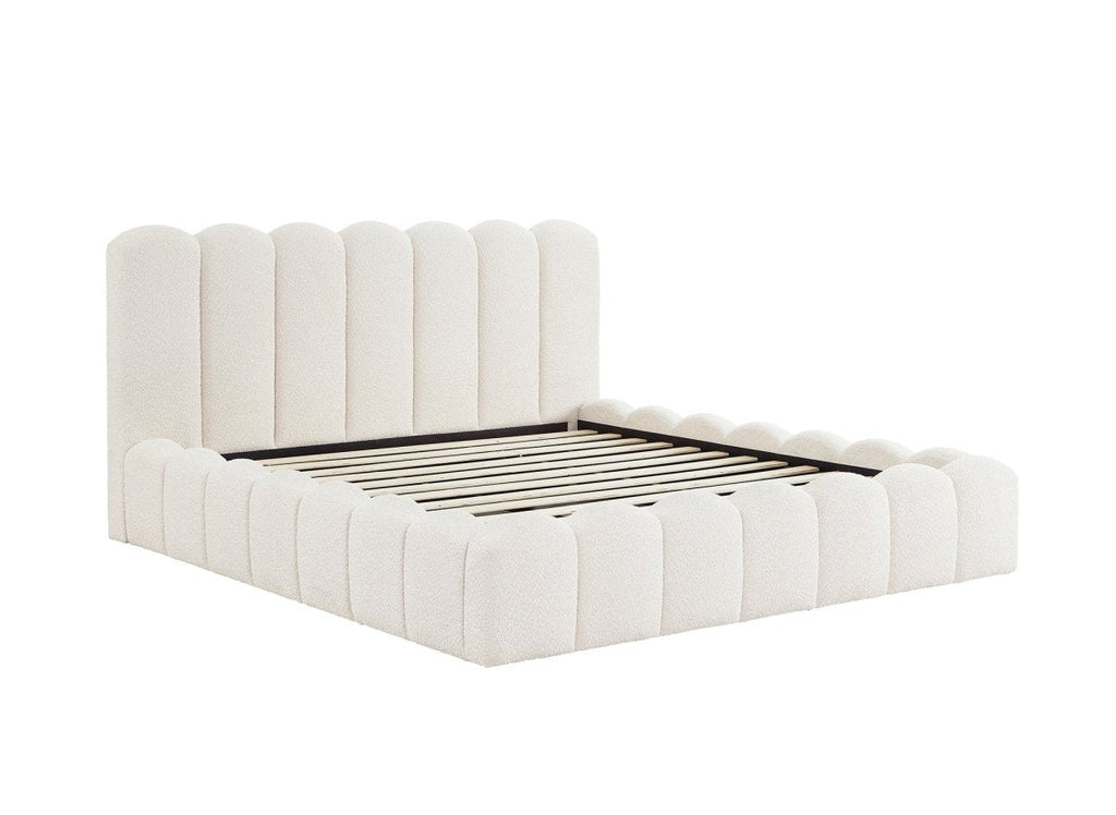 Lit double en tissu bouclette beige 180x200 cm RITA