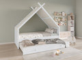 Lit gigogne cabane en bois blanc 90 x 190 cm LIMEO