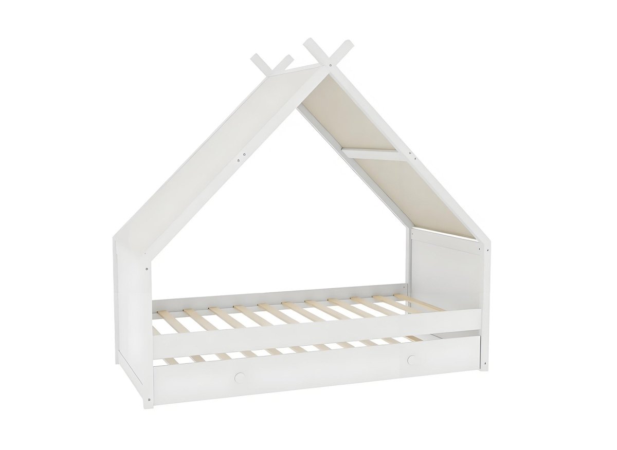 Lit gigogne cabane en bois blanc 90 x 190 cm LIMEO