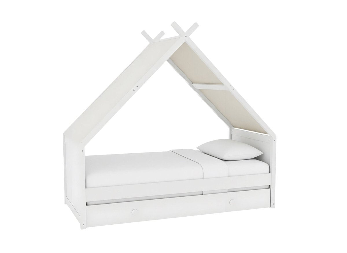 Lit gigogne cabane en bois blanc 90 x 190 cm LIMEO