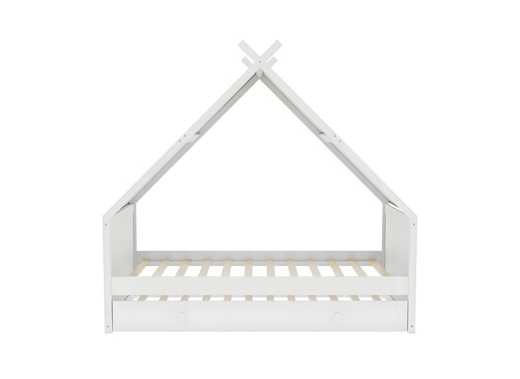Lit gigogne cabane en bois blanc 90 x 190 cm LIMEO