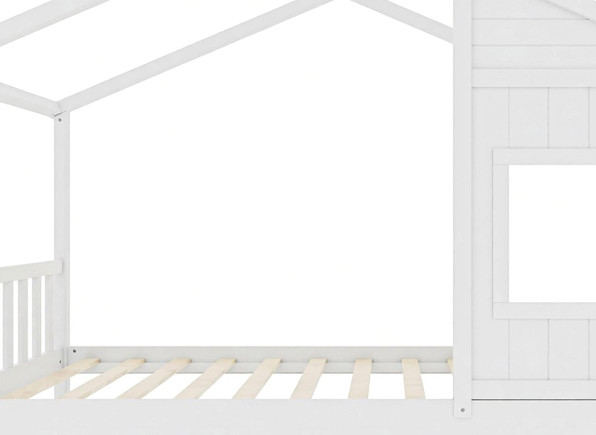 Lit gigogne cabane en bois blanc 90 x 190 cm MILIO