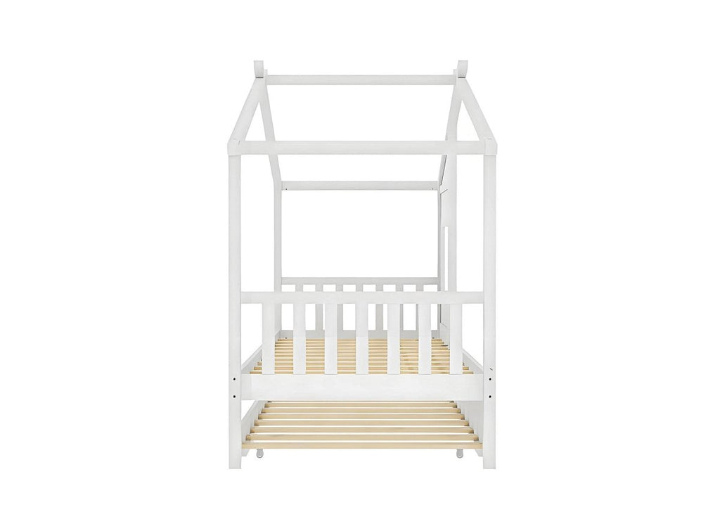 Lit gigogne cabane en bois blanc 90 x 190 cm MILIO