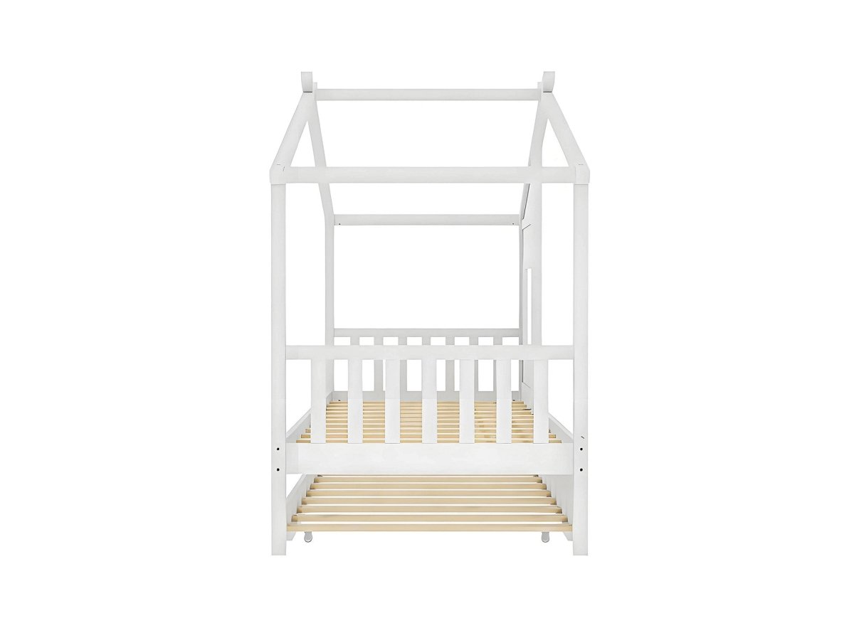 Lit gigogne cabane en bois blanc 90 x 190 cm MILIO