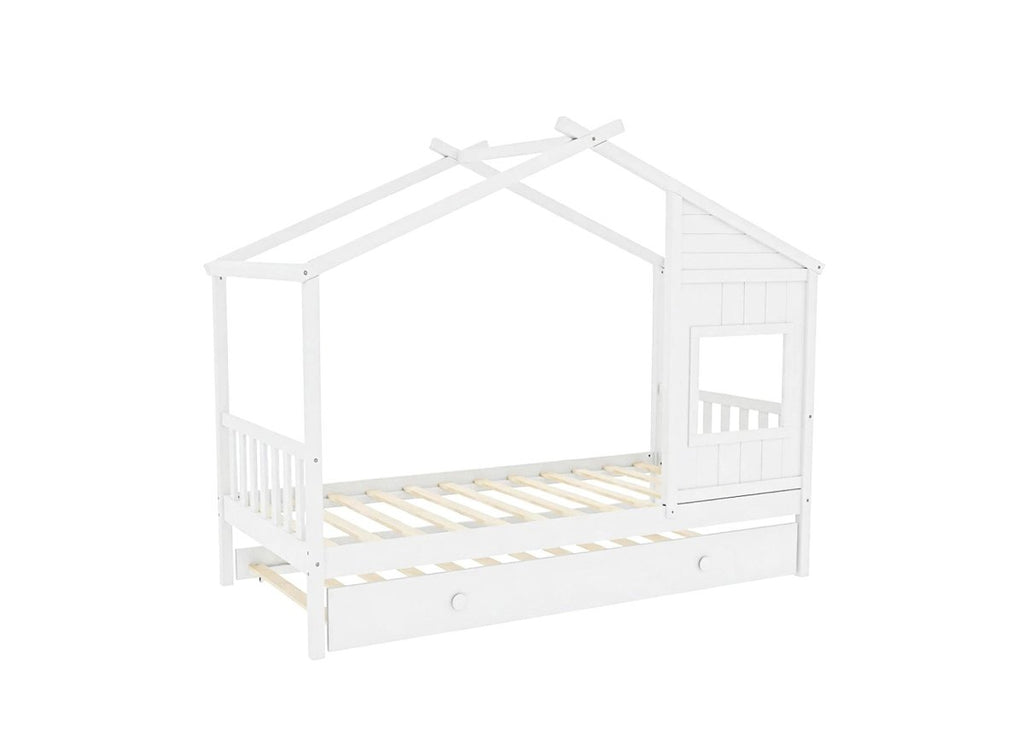 Lit gigogne cabane en bois blanc 90 x 190 cm MILIO