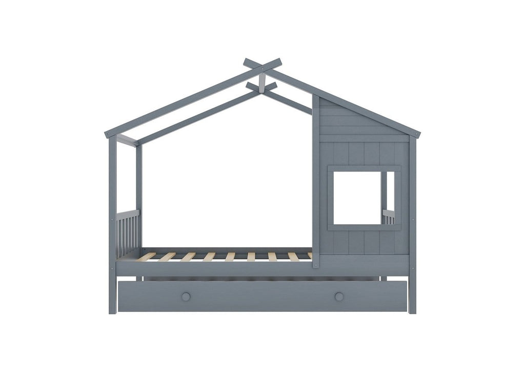 Lit gigogne cabane en bois gris 90 x 190 cm MILIO