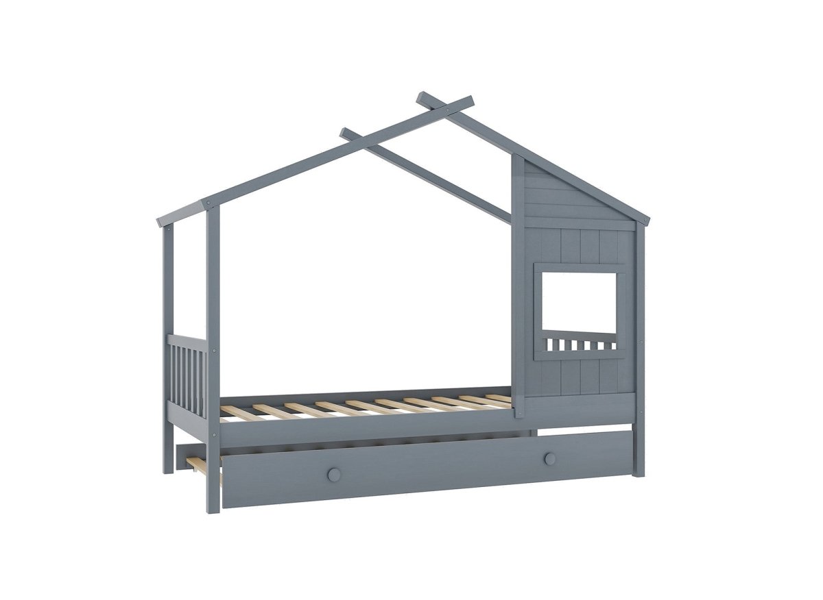 Lit gigogne cabane en bois gris 90 x 190 cm MILIO