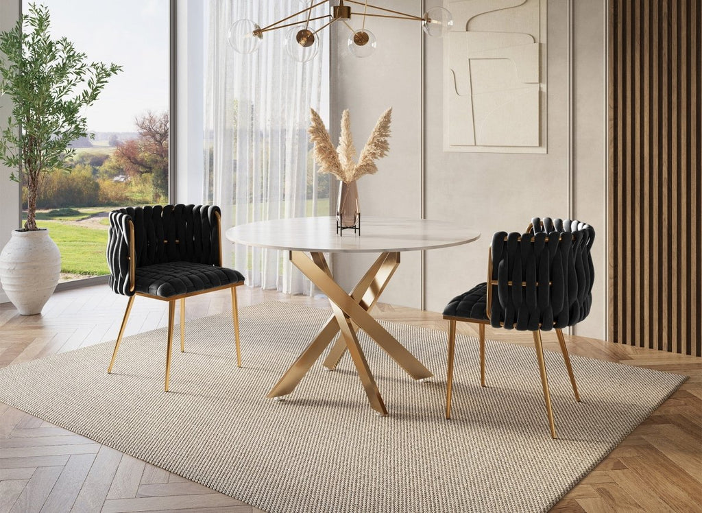 Lot de 2 chaises en velours noir pieds en métal doré POLO