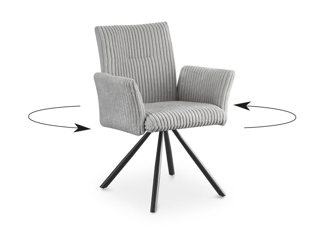 Lot de 2 chaises pivotantes en velours gros côtelé gris HOLLY