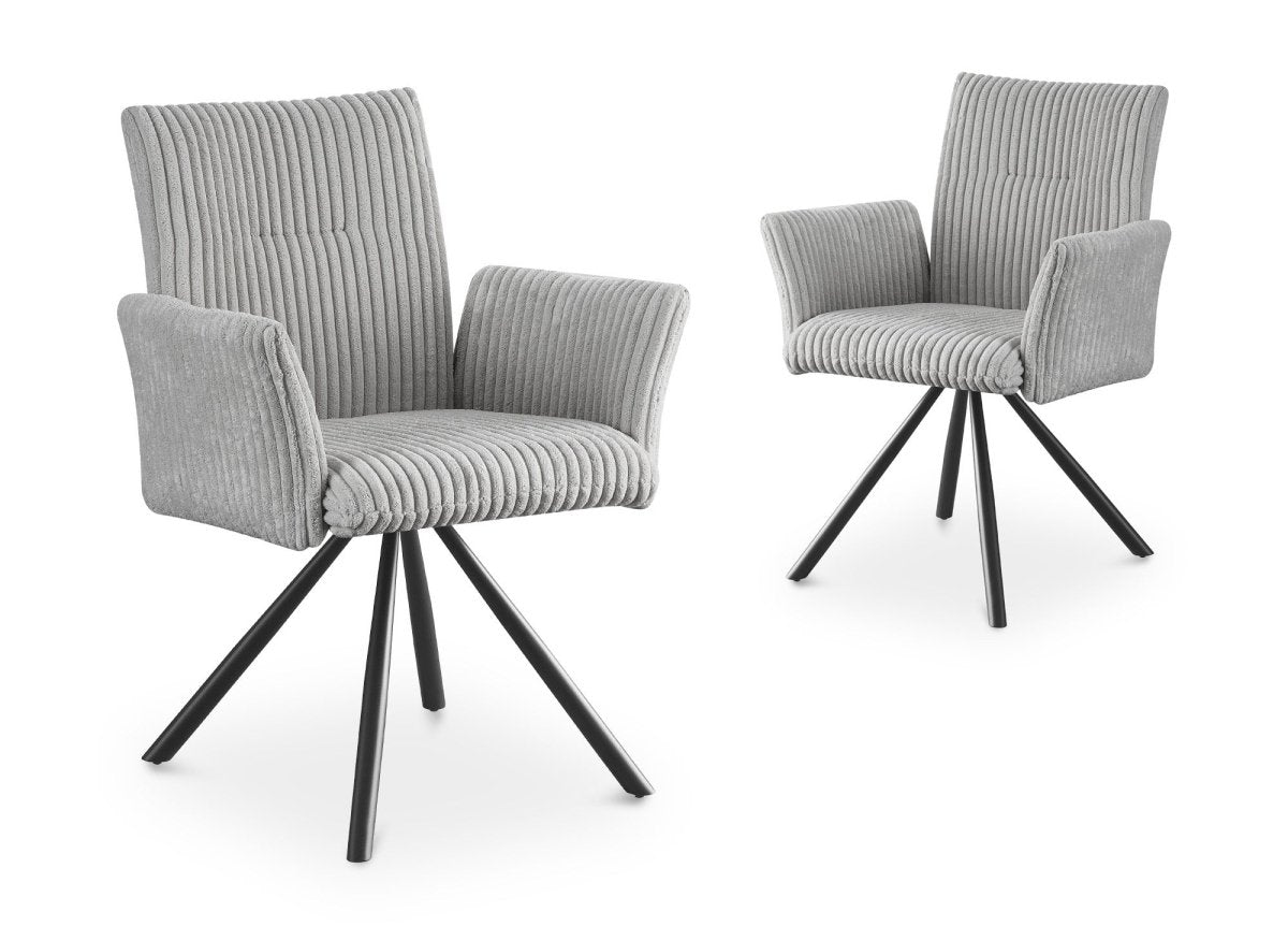 Lot de 2 chaises pivotantes en velours gros côtelé gris HOLLY