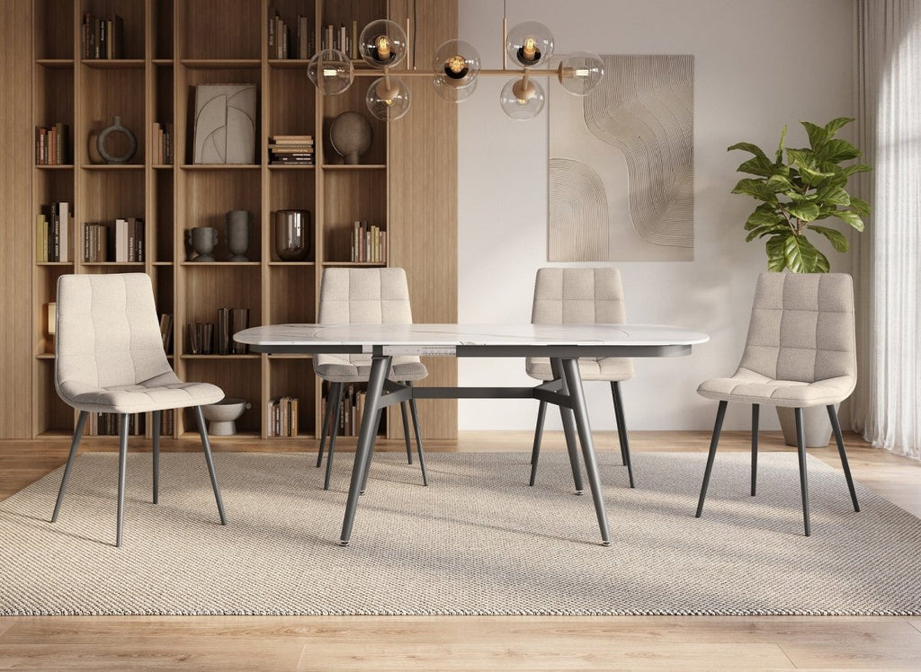 Lot de 4 chaises en tissu beige capitonné JEREMI