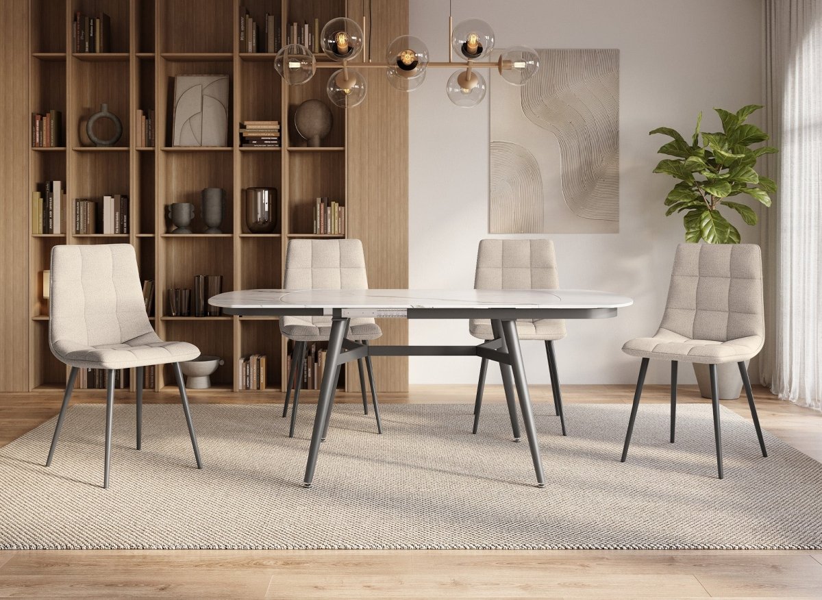 Lot de 4 chaises en tissu beige capitonné JEREMI
