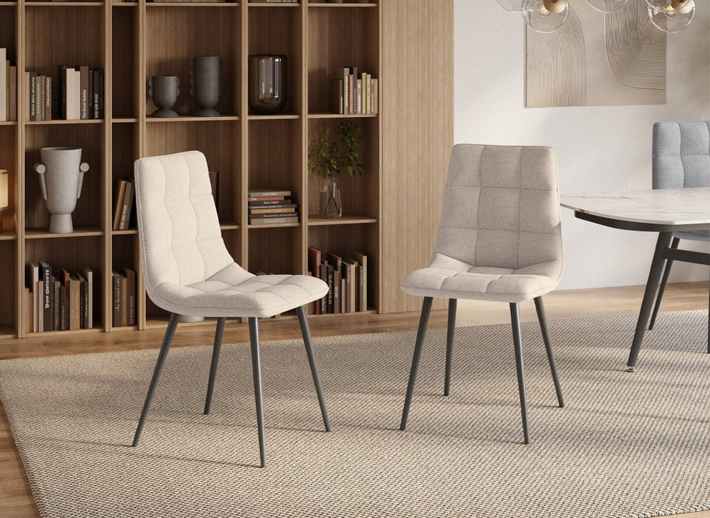 Lot de 4 chaises en tissu beige capitonné JEREMI