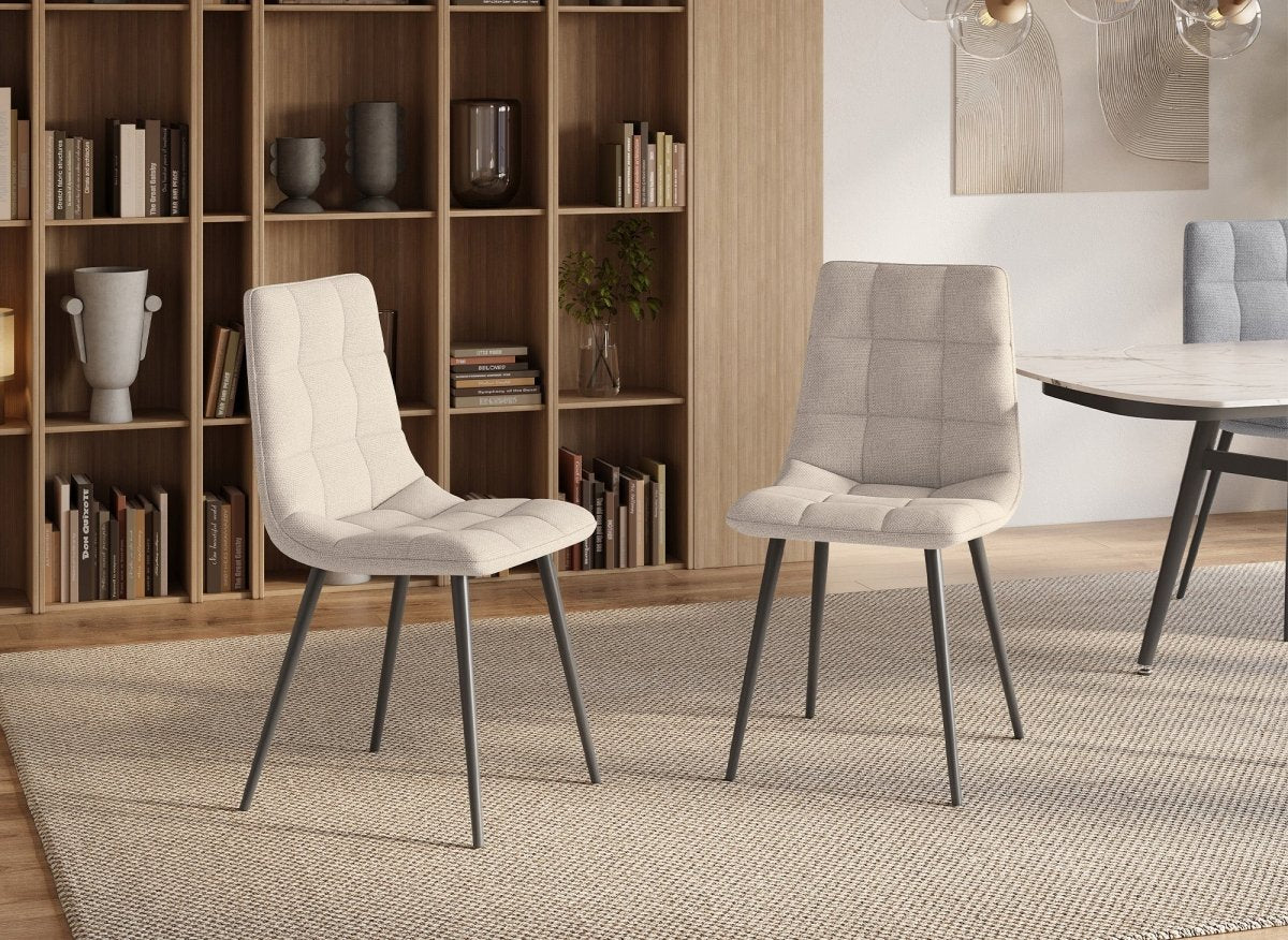 Lot de 4 chaises en tissu beige capitonné JEREMI