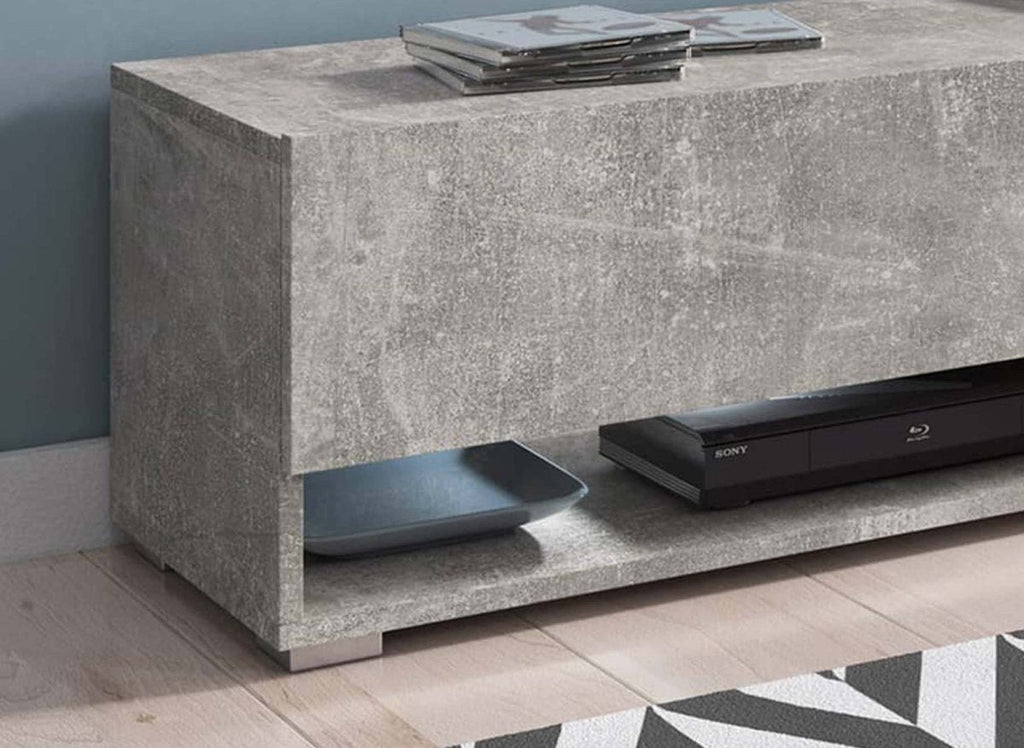 Meuble TV suspendu 2 portes 2 niches gris béton ROMANE XL - 140 cm