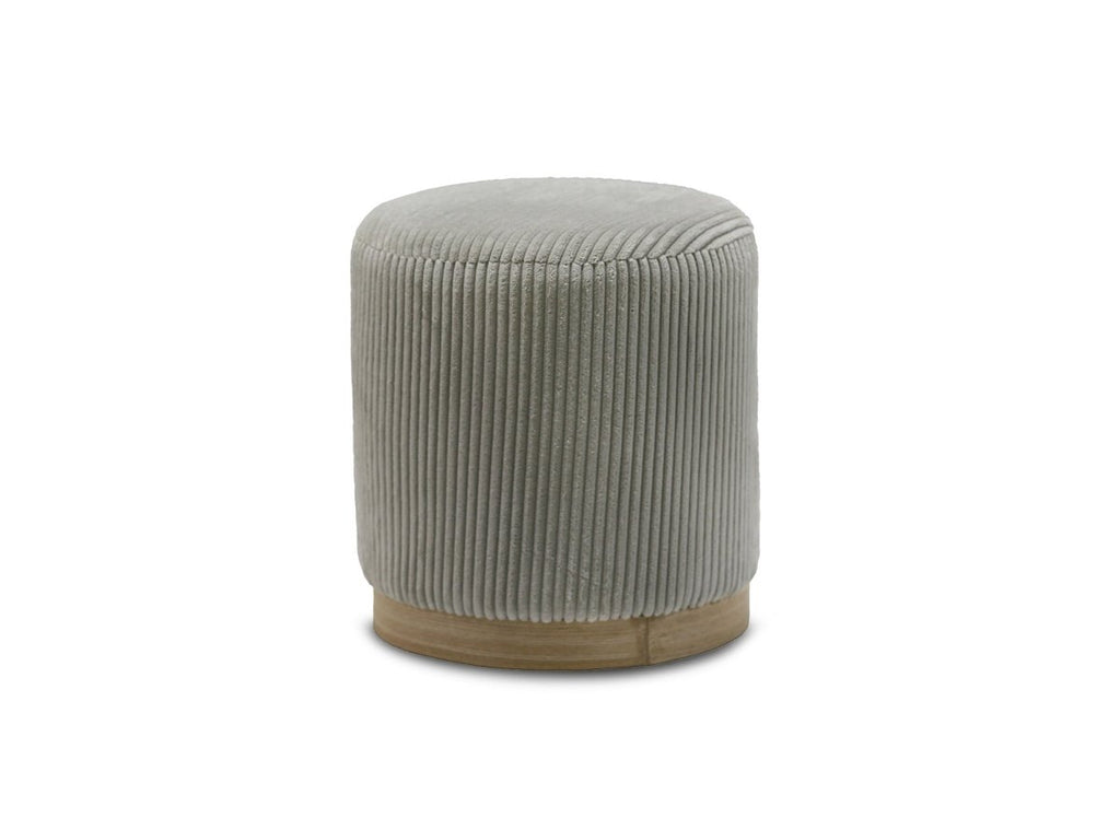 Pouf design en velours côtelé gris et pied en bois NAORA
