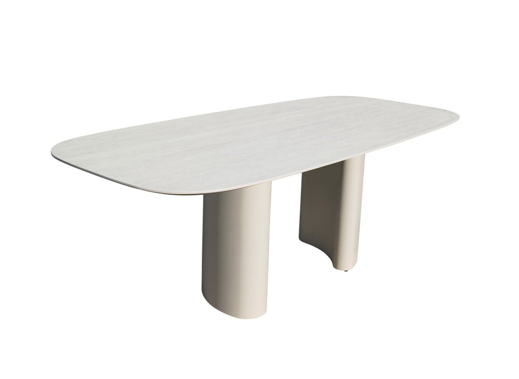 Table à manger en céramique beige pieds en métal gris 10 personnes 220cm AZIEL