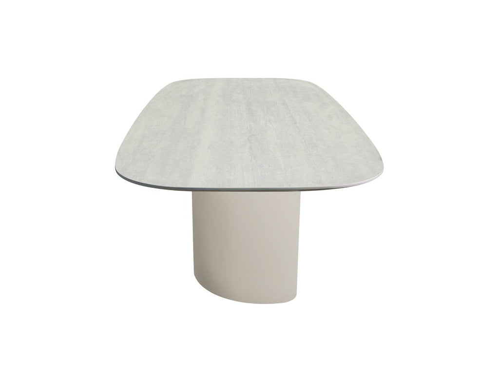 Table à manger en céramique beige pieds en métal gris 10 personnes 220cm AZIEL