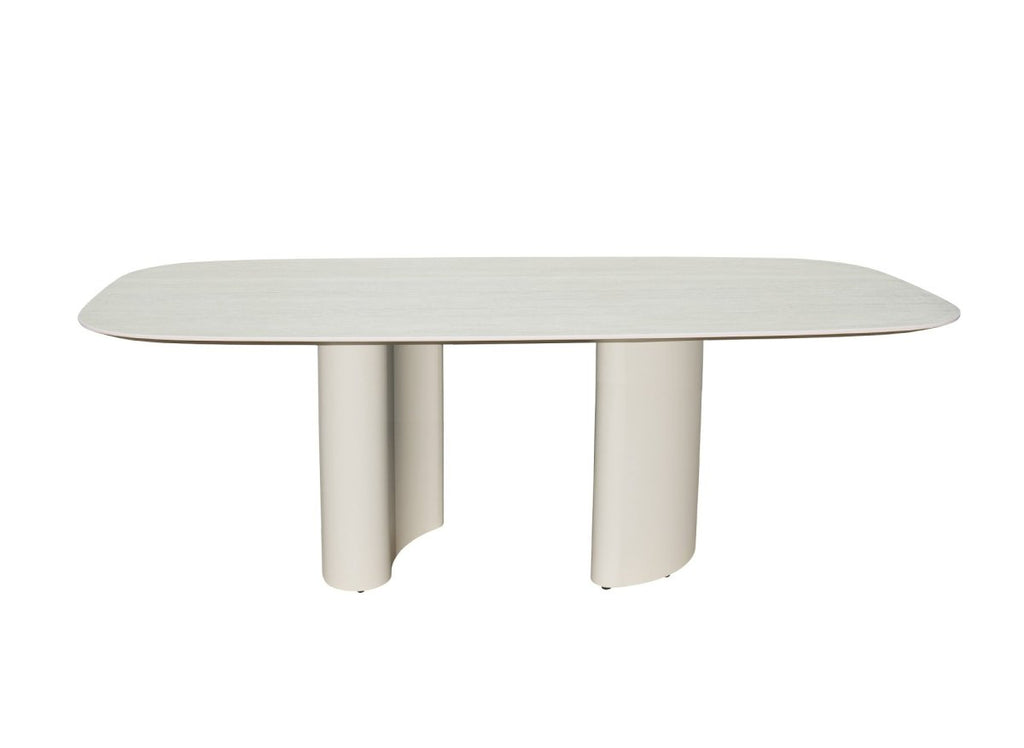 Table à manger en céramique beige pieds en métal gris 10 personnes 220cm AZIEL