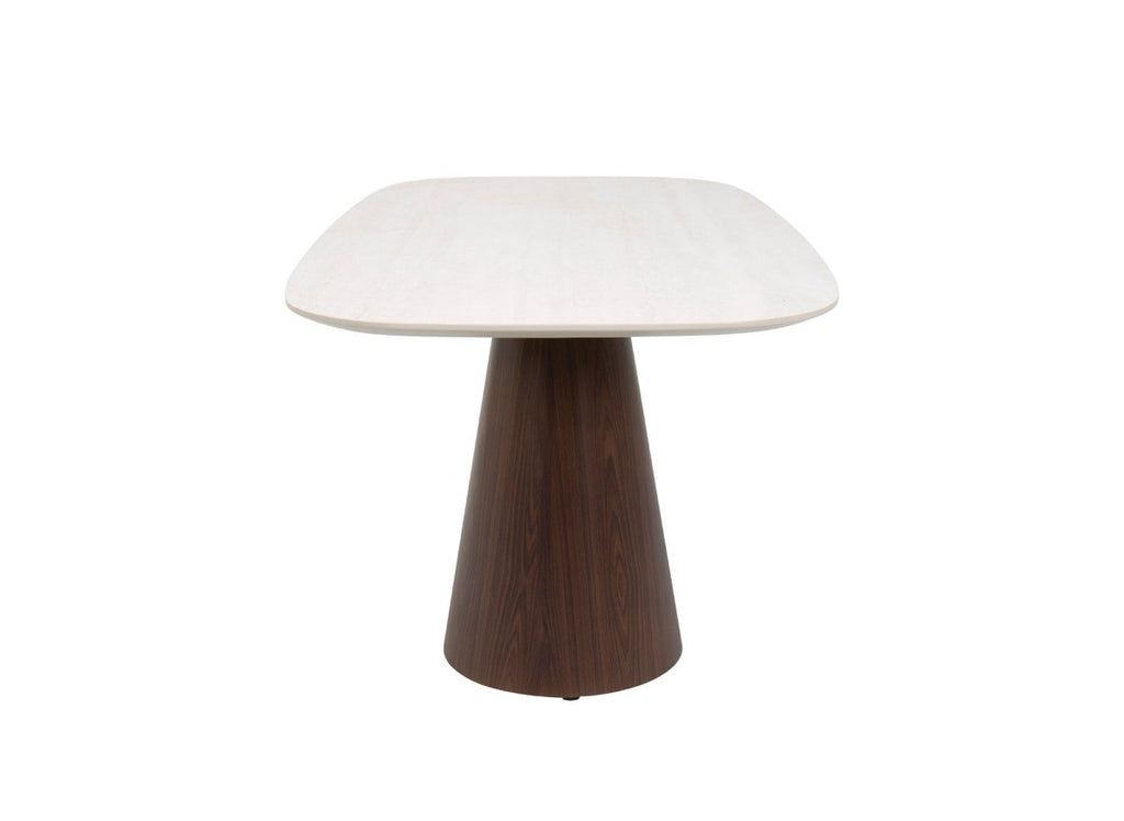 Table à manger 200cm en céramique beige pieds marron 8 personnes 200cm ELWEN