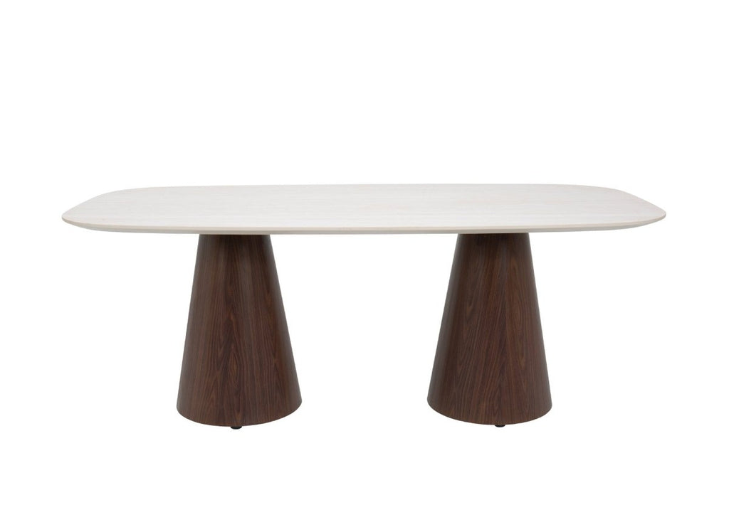 Table à manger 200cm en céramique beige pieds marron 8 personnes 200cm ELWEN