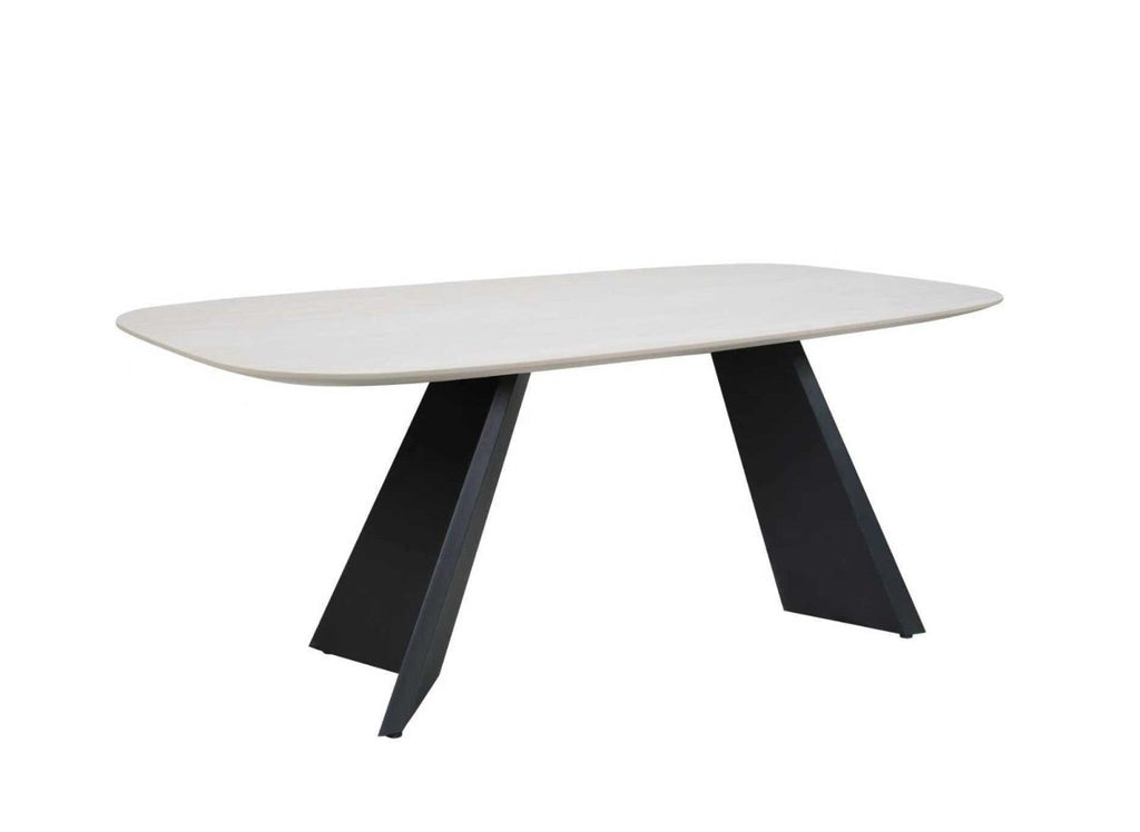 Table à manger en céramique blanc pieds noir 8 personnes 200cm ZELLY