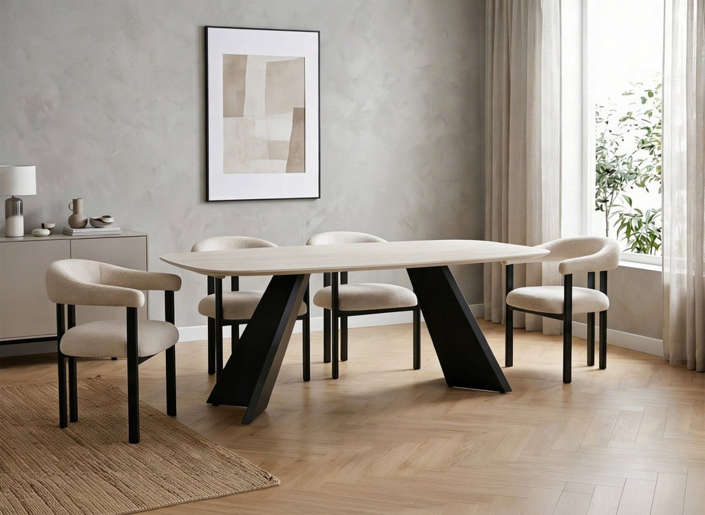 Table à manger en céramique blanc pieds noir 8 personnes 200cm ZELLY