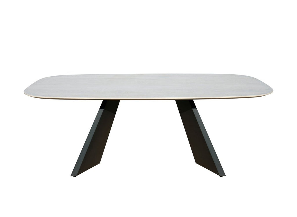 Table à manger en céramique blanc pieds noir 8 personnes 200cm ZELLY