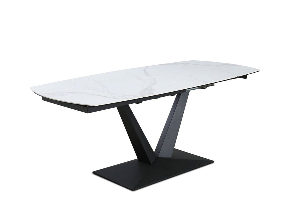 Table à manger extensible en céramique blanche 8 personnes 120-180 cm ELIAD