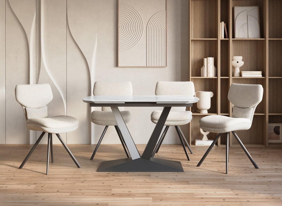 Table à manger extensible en céramique blanche 8 personnes 120-180 cm ELIAD