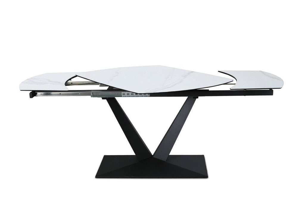 Table à manger extensible en céramique blanche 8 personnes 120-180 cm ELIAD