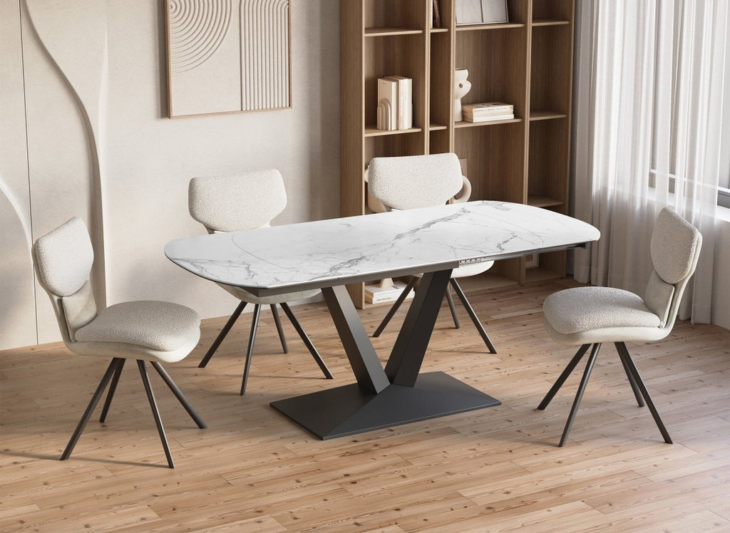 Table à manger extensible en céramique blanche 8 personnes 120-180 cm ELIAD