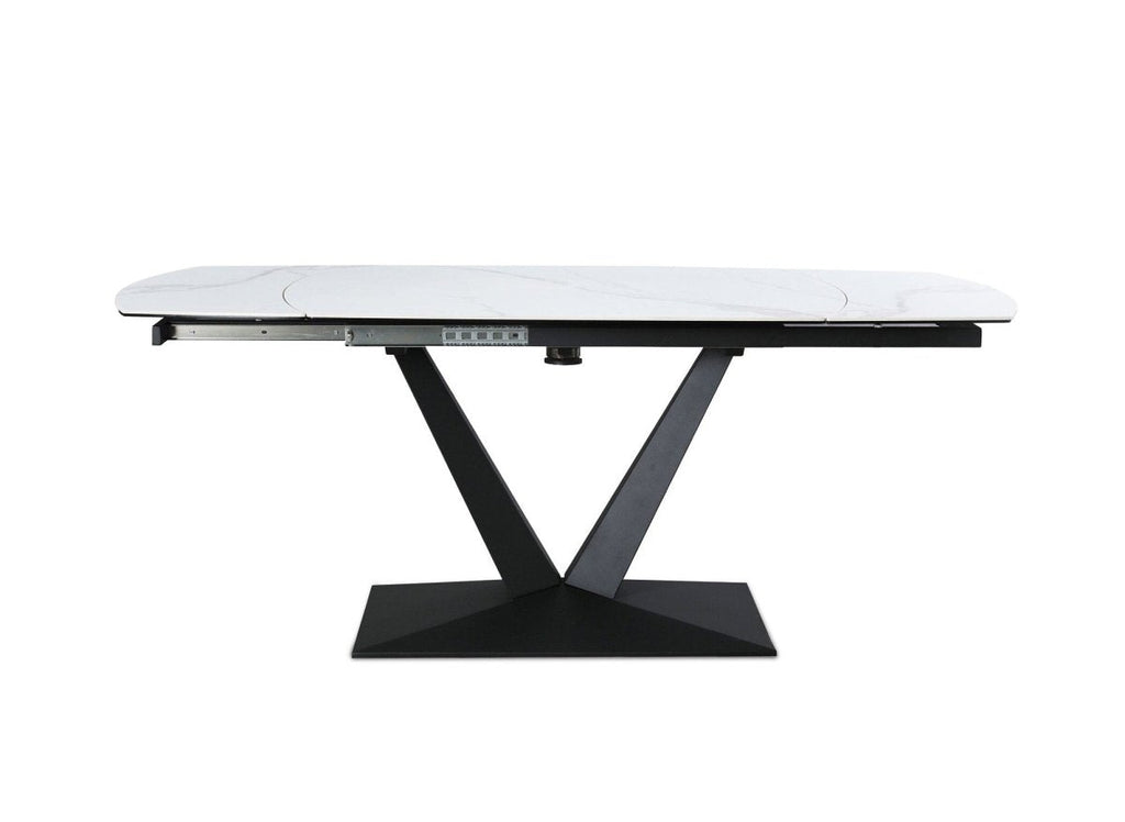 Table à manger extensible en céramique blanche 8 personnes 120-180 cm ELIAD