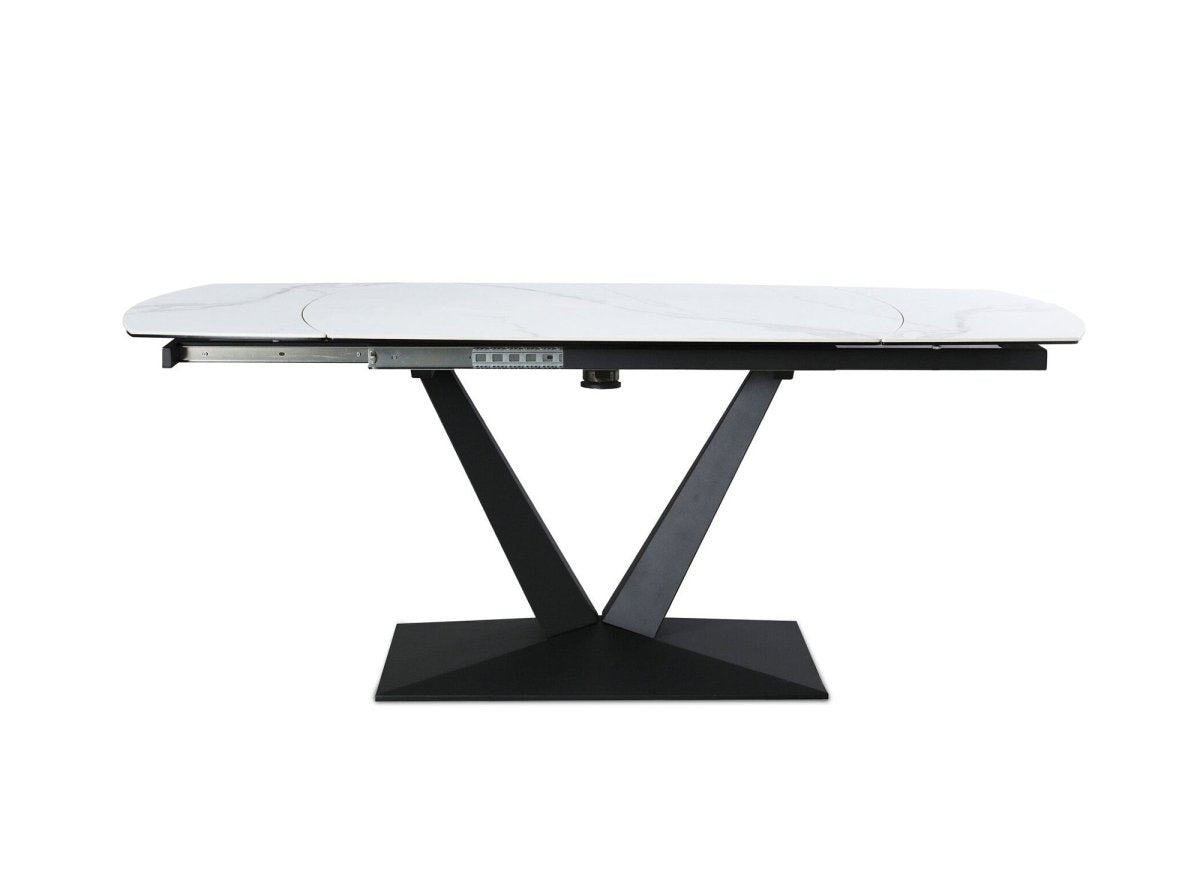 Table à manger extensible en céramique blanche 8 personnes 120-180 cm ELIAD