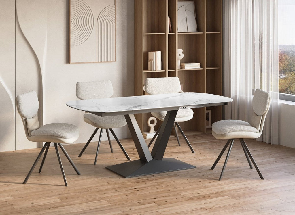 Table à manger extensible en céramique blanche 8 personnes 120-180 cm ELIAD