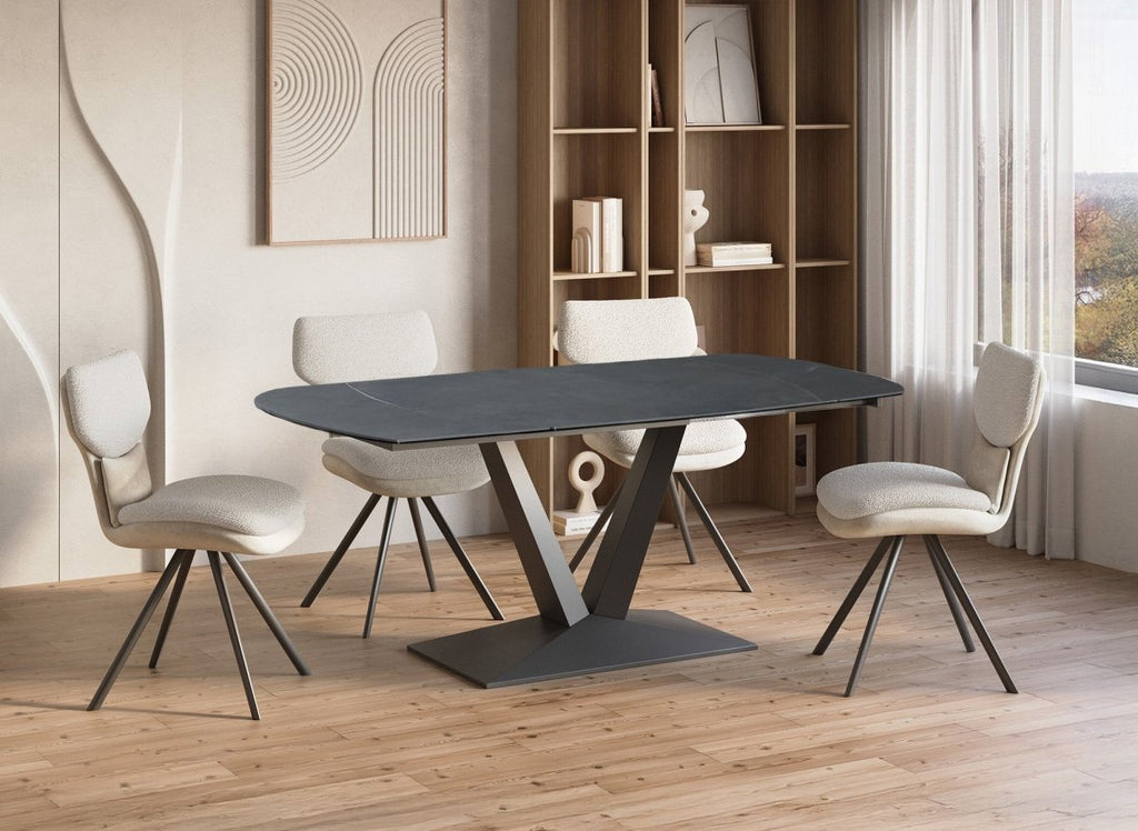 Table à manger extensible en céramique noire 8 personnes 120-180 cm ELIAD