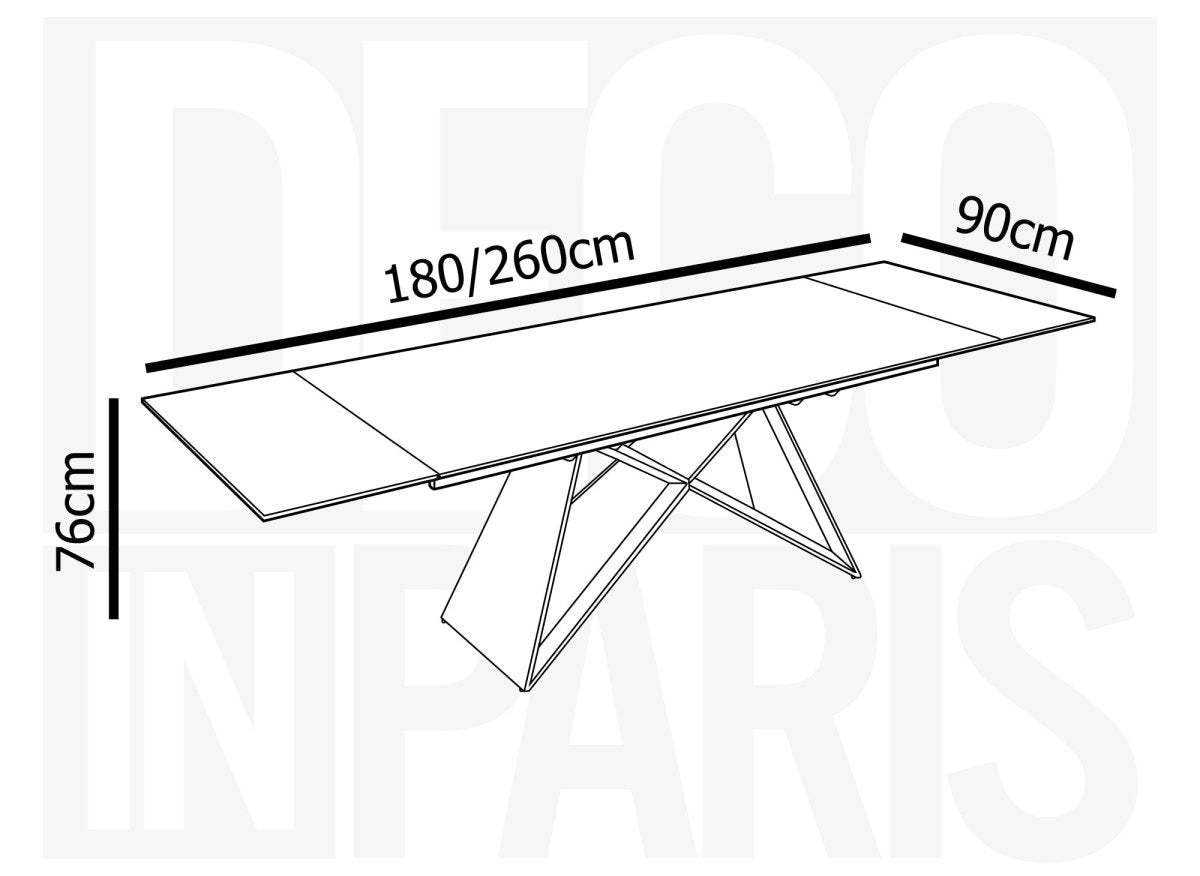 Table à manger extensible en céramique noire effet marbre 12 personnes 180-260 cm GABRIEL