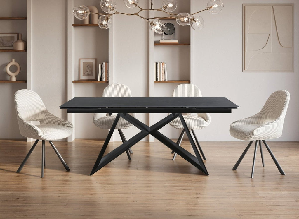 Table à manger extensible en céramique noire effet marbre 12 personnes 180-260 cm GABRIEL